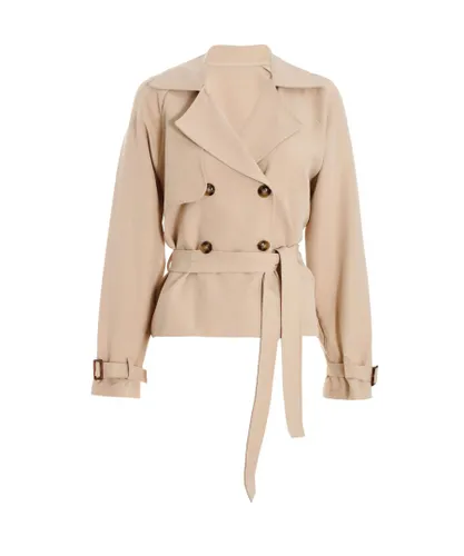 Quiz Womens Stone Cropped Trench Coat