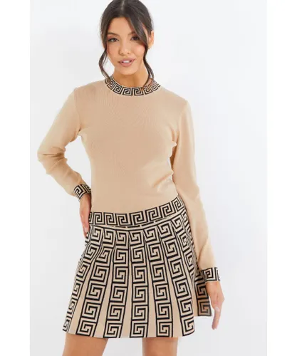 Quiz Womens Stone Geometric Knitted Mini Skirt Viscose