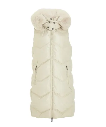 Quiz Womens Stone Padded Hooded Long Gilet
