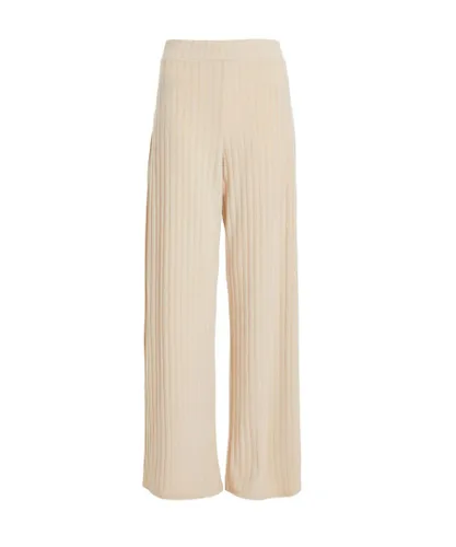 Quiz Womens Stone Ribbed High Waisted Trousers