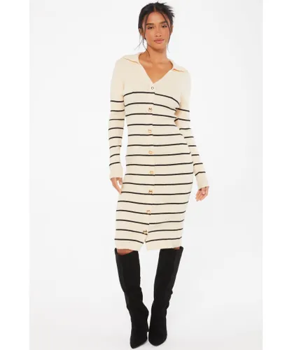 Quiz Womens Stone Stripe Knitted Midi Dress Viscose