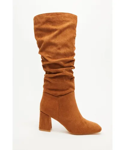 Quiz Womens Tan Faux Suede Ruched Heeled Boots