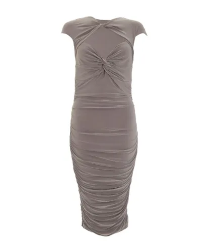 Quiz Womens Taupe Ruched Bodycon Midi Dress - Brown