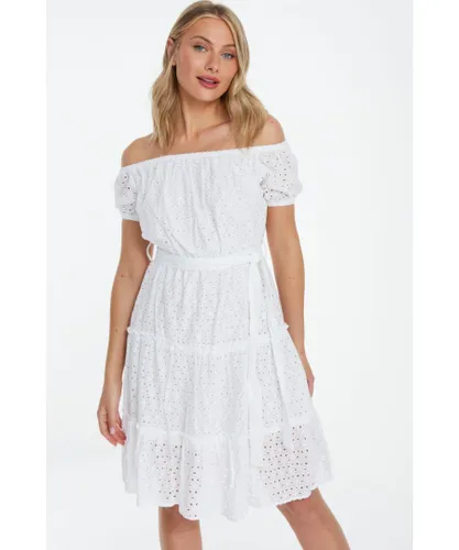 Quiz Womens White Broderie Bardot Mini Dress