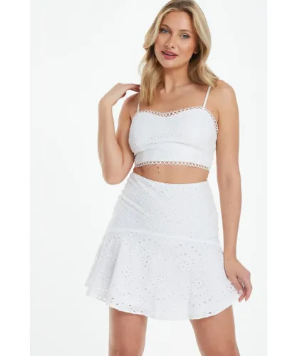 Quiz Womens White Broderie Flip Mini Skirt Polyester/Cotton