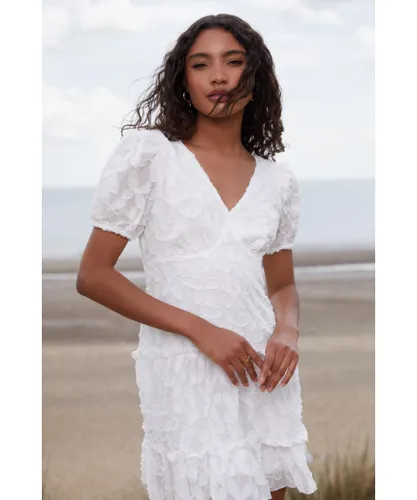 Quiz Womens White Chiffon Floral Smock Mini Dress