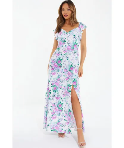 Quiz Womens White Floral Split Maxi Dress