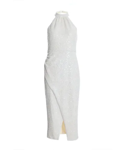 Quiz Womens White Sequin Wrap Midi Dress