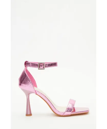 Quiz Womens Wide Fit Pink Heeled Sandals Polyurethane/Rhinestone