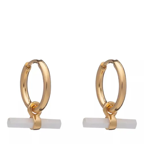 Rachel Jackson London Earrings - Mini Mother Of Pearl T Bar Huggie Hoop Earrings - gold - Earrings for ladies