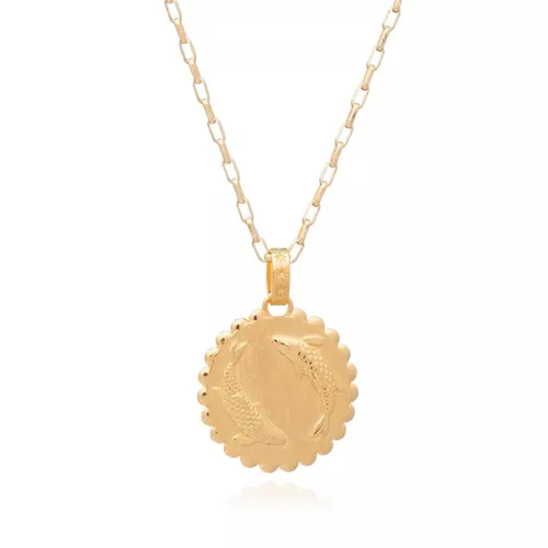 Rachel Jackson London Necklaces - Statement Pisces Zodiac Art Coin Long Necklace - gold - Necklaces for ladies