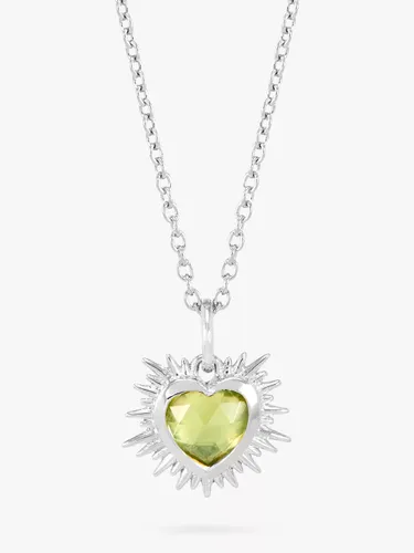 Rachel Jackson London Personalised Electric Love Birthstone Heart Sterling Silver Necklace - August - Peridot - Female