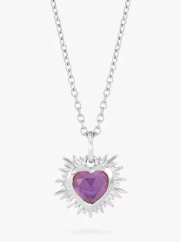Rachel Jackson London Personalised Electric Love Birthstone Heart Sterling Silver Necklace - February - Amethyst - Female