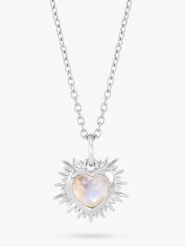 Rachel Jackson London Personalised Electric Love Birthstone Heart Sterling Silver Necklace - June - Moonstone - Female