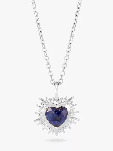 Rachel Jackson London Personalised Electric Love Birthstone Heart Sterling Silver Necklace - September - Sapphire - Female