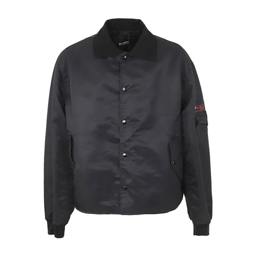 Raf Simons , Long Sleeved Polo Bomber With Print ON Back ,Black male, Sizes: