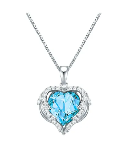 Rafaela Donata Womens Necklace with pendant sterling silver embellished swarovski crystals aquamarin white - Size 45cm