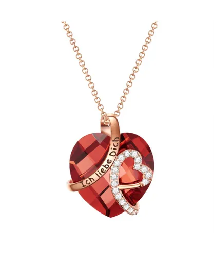 Rafaela Donata Womens Necklace with pendant zirconia white glass red - Rose Gold Brass - Size 40cm