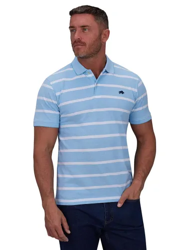 Raging Bull Birdseye Stripe Polo Shirt, Mid Blue - Mid Blue - Male