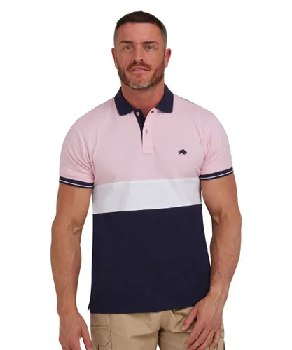 Raging Bull Mens Contrast Panel Pique Polo - Pink Cotton
