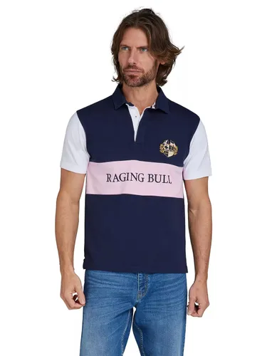 Raging Bull Short Sleeve Cut & Sew Panel Rugby Shirt, Navy/Multi - Navy/Multi - Male