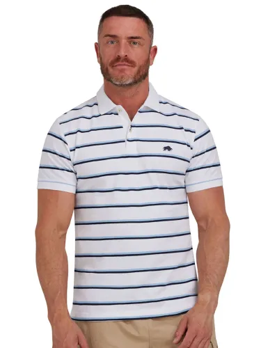 Raging Bull Trio Stripe Pique Polo Shirt, White/Blue - White/Blue - Male