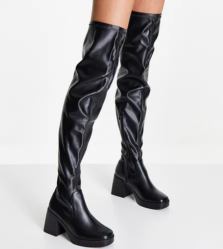 RAID Wide Fit Joyen knee high stretch boots with mid heel in black