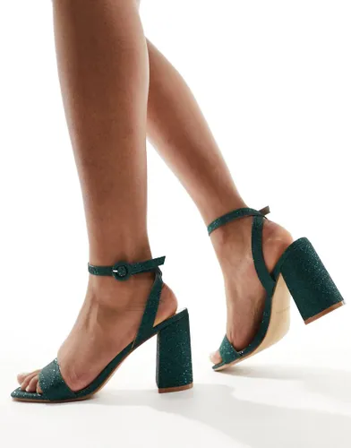 RAID Wink mid block heeled sandal in green glitter