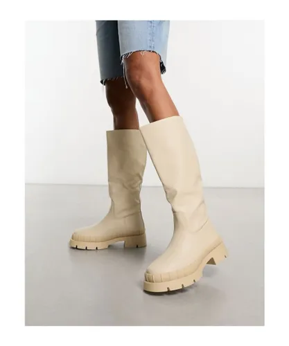 Raid Womens Challenge chunky flat knee boots in ecru-White