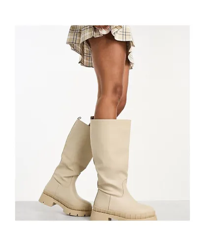 Raid Womens Wide Fit Challenge chunky flat knee boots in ecru-White