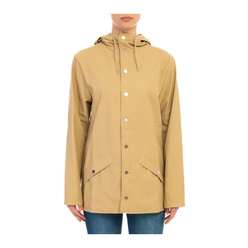 Rains , Green Rain Jacket with Adjustable Cuffs ,Beige female, Sizes:
