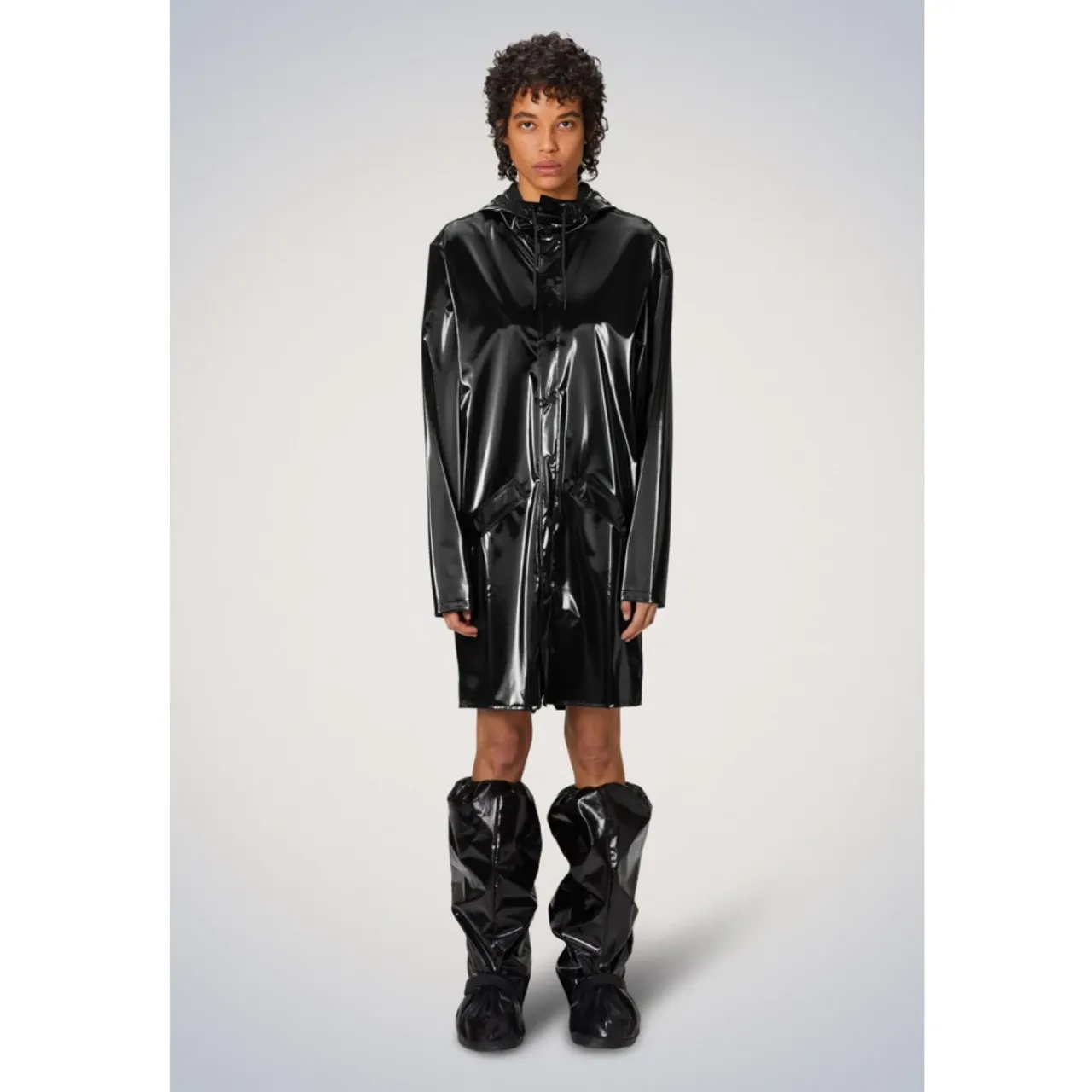 Rains , Long Jacket W3 Black Raincoat ,Black female, Sizes: