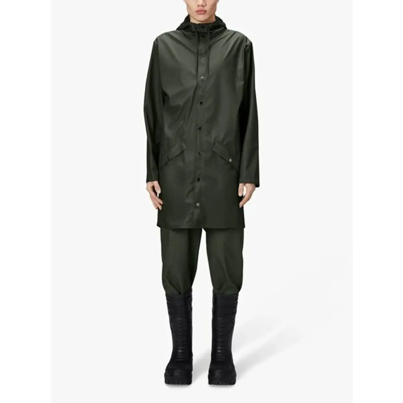 Rains Unisex Waterproof Long Rain Jacket - 03 Green - Male