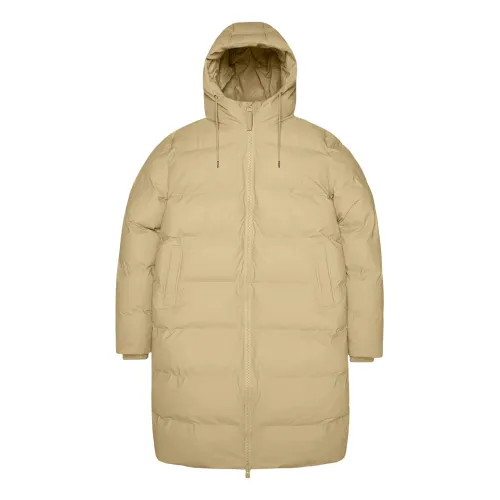 Rains , Waterproof Long Puffer Jacket for Winter ,Beige female, Sizes: