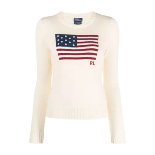 Ralph Lauren , American Flag Long Sleeve Pullover ,Beige female, Sizes: