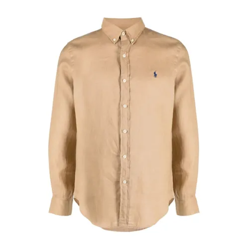 Ralph Lauren , Beige Logo-Embroidery Linen Shirt ,Beige male, Sizes: