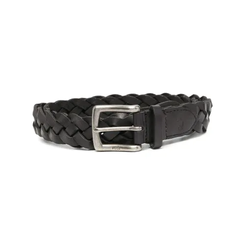 Ralph Lauren , Black Leather Belt with Silver Buckle ,Black male, Sizes: