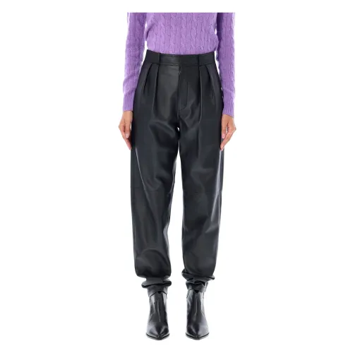 Ralph Lauren , Black Leather High-rise Trousers ,Black female, Sizes: