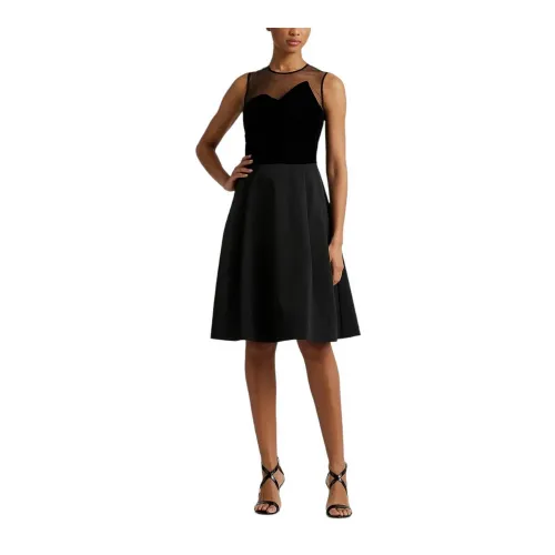 Ralph Lauren , Black Tulle Velvet Dress with Bow ,Black female, Sizes: