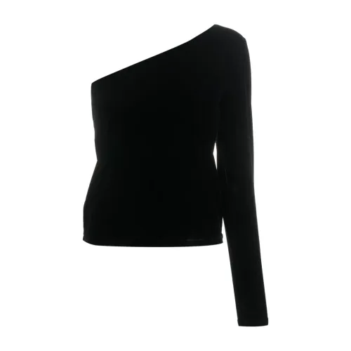 Ralph Lauren , Black Velvet One-Shoulder Sweater ,Black female, Sizes: