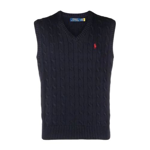 Ralph Lauren , Blue Cable-Knit Pony Vest ,Blue male, Sizes: