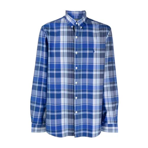 Ralph Lauren , Blue Check Cotton Shirt with Polo Pony Motif ,Blue male, Sizes:
