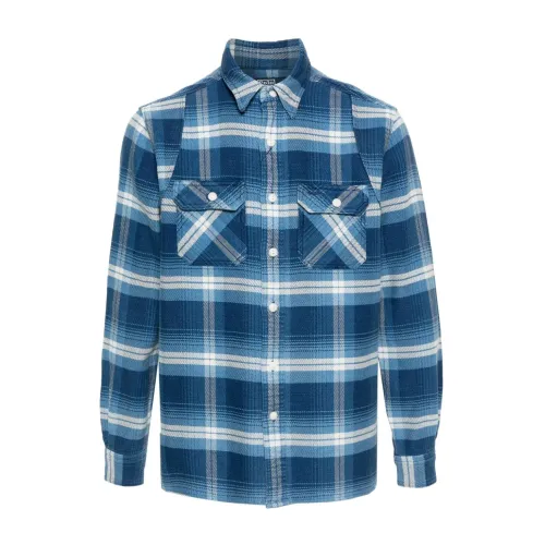 Ralph Lauren , Blue Checkered Shirt, French Collar, Button Front ,Blue male, Sizes: