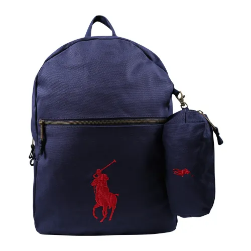 Ralph Lauren , Blue Cotton Backpack with Red Logo ,Blue unisex, Sizes: ONE SIZE