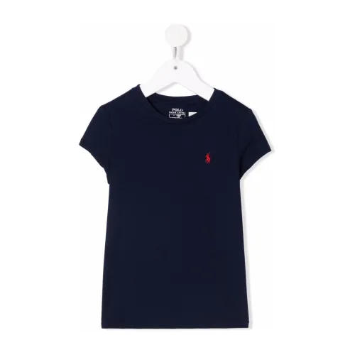 Ralph Lauren , Blue Cotton Kids T-shirt with Embroidered Logo ,Blue female, Sizes: