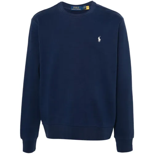 Ralph Lauren , Blue Crew Neck Sweater with Polo Pony Embroidery ,Blue male, Sizes: