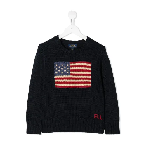 Ralph Lauren , Blue Flag Print Sweater for Kids ,Blue male, Sizes: