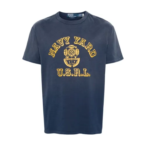 Ralph Lauren , Blue Graphic Print Crew Neck T-shirts ,Blue male, Sizes: