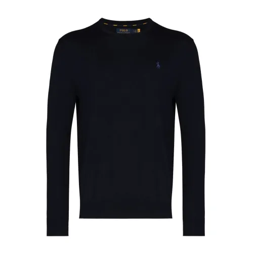 Ralph Lauren , Blue Noos Slim-Fit Knit Sweater with Pony Embroidery ,Blue male, Sizes: