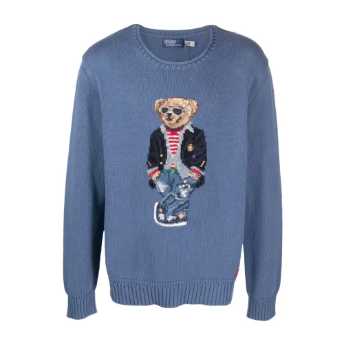 Ralph Lauren , Blue Polo Bear Sweater ,Blue male, Sizes: